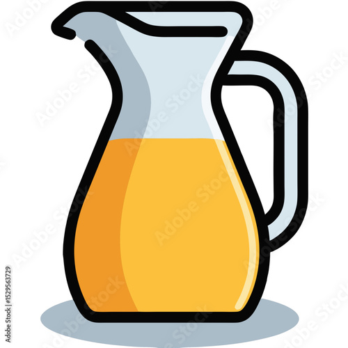 A stylized pitcher filled with orange liquid ready to pour