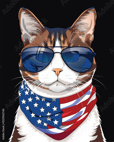 Cute feline animal cartoon illustration with a heart mask