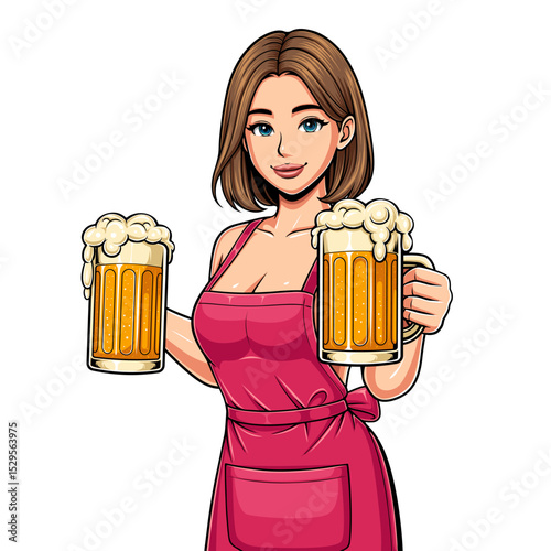 illustration character for oktoberfest holding two big glasses of beer