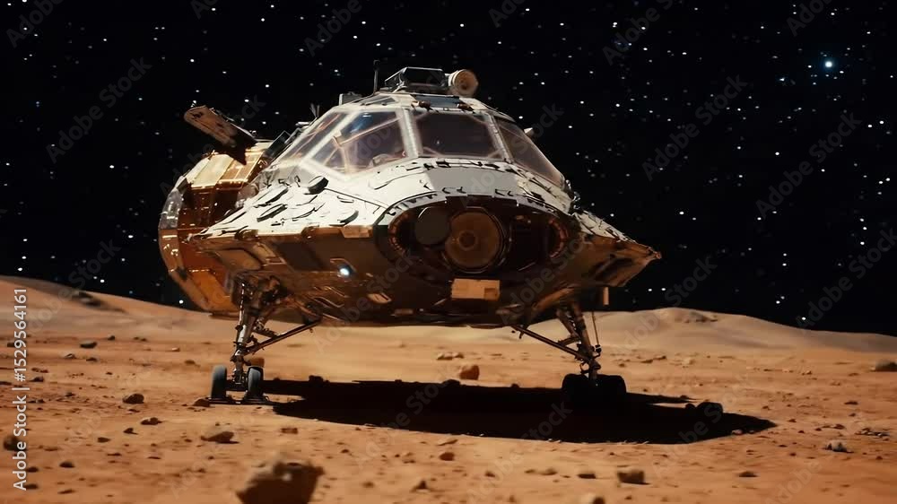 Futuristic Spacecraft Landing on Red Planet Surface