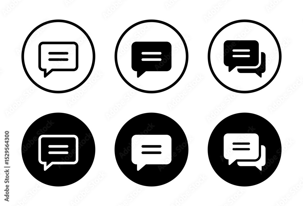 Speech bubble, message icon set on black circle. Chat, comment, SMS sign symbol Speech bubble, message icon set on black circle. Chat, comment, SMS sign symbol