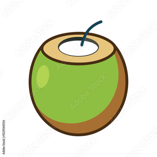 Coconut Whole And Opened Outline Vector