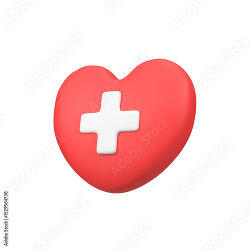 Heart with Medical Cross isolated 3d render icon illustration