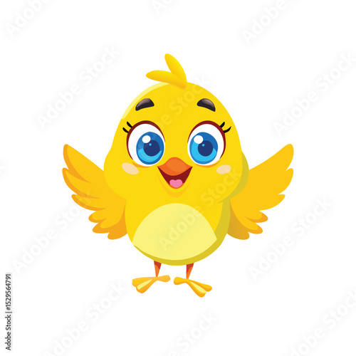 Cute yellow cartoon bird character with big eyes and smiling face