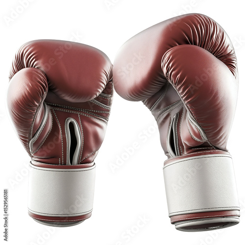 Pair of old red boxing gloves , isolated on transparent background, png
