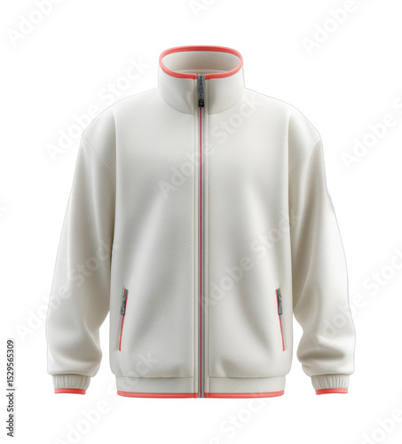 PNG White zip-up jacket with red accents and high collar
