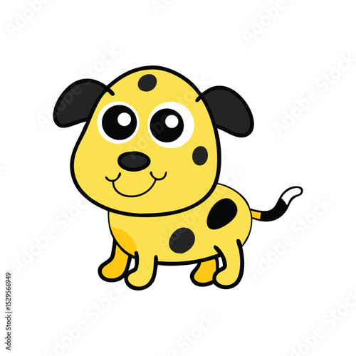 Cute cartoon yellow dog with black spots and big eyes