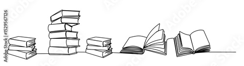 One line drawing of glowing light bulb with human brain over open textbook logo identity. continuous line drawing design graphic vector illustration