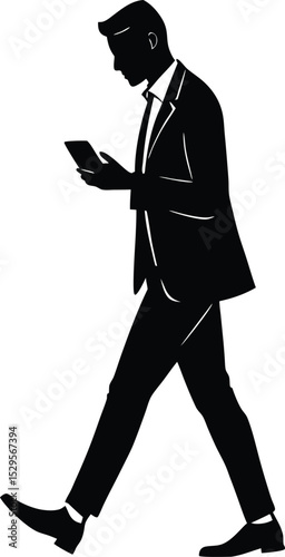 Silhouettes of people walking on their hand phones 