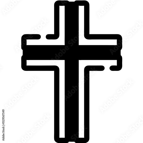 Bold Black Christian Cross Icon with Rounded Edges and Thick Outline