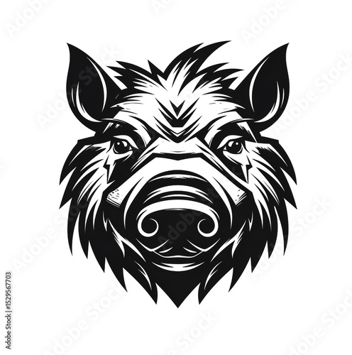 Modern black and white boar face for design. White background.