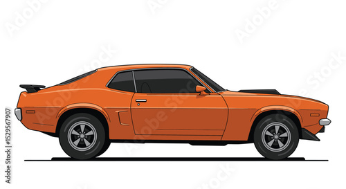 Orange classic muscle car isolated on white background showcasing automotive design and vintage style with a focus on speed and performance