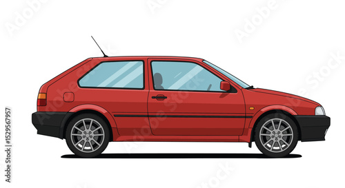 A red london taxi cab is shown in front of a city skyline and a large sun isolated on white background