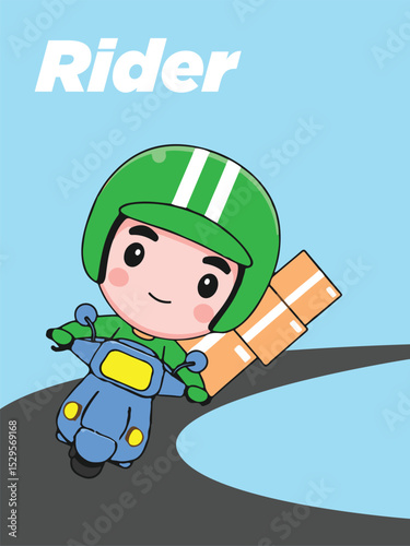 Speedy Delivery Rider on Scooter Cartoon Illustration