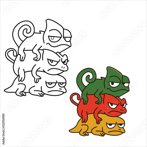  A chameleon shifting colors between grumpy, mischievous, and unimpressed