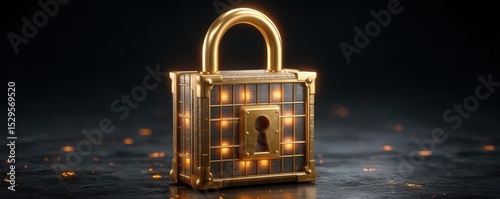 Tax Accounting Burden Concept. A gold padlock with a detailed keyhole design glows softly against a dark background, symbolizing security and protection.
