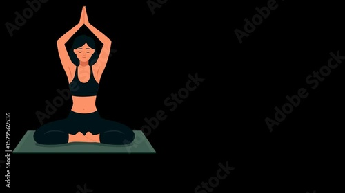Animation of a young girl doing yoga on a mat. The animation is isolated on a transparent background with an alpha channel.