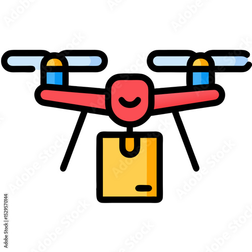 Cartoon Drone Delivering Package with Smiling Face and Propellers
