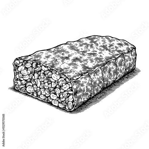 Granola Bar Whole Grain Healthy Snack Black and White Outline Line Art Drawing Vintage Engraving Style Isolated Object