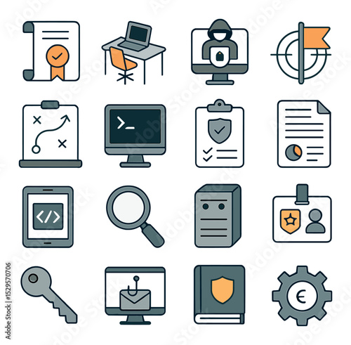 Offensive security training isometric set. hacking certification scroll, cybersecurity bootcamp setup, ethical hacking course screen, capture-the-flag icon