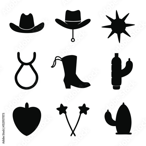 cowboy set of vector doodle icon on transparent background