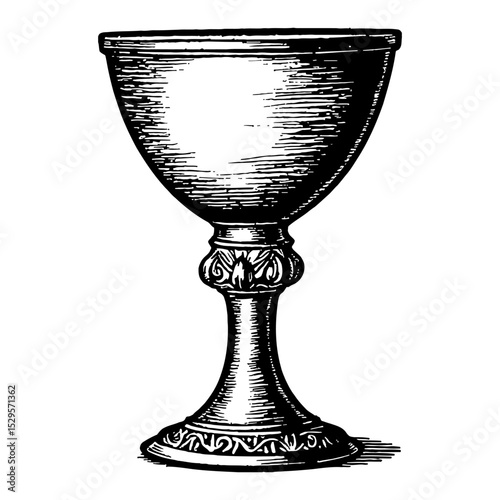 Elegant Royal Medieval Goblet Vintage Black and White Outline Line Art Drawing Isolated Object Engraved