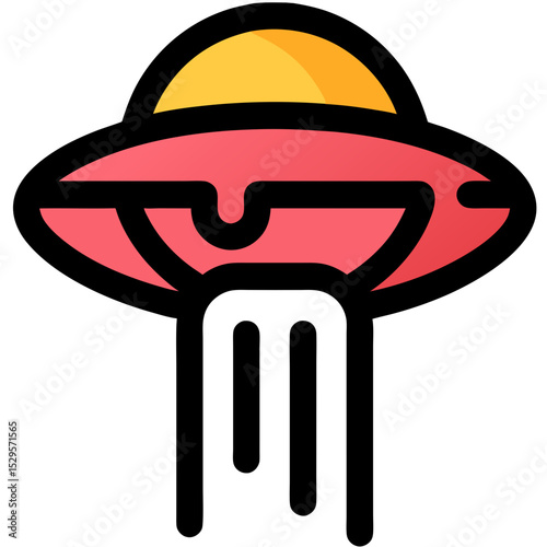Cartoonish UFO with a unique design and descending beams of light