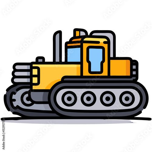 Cartoonish Yellow Bulldozer with Black Tracks and Blue Windows