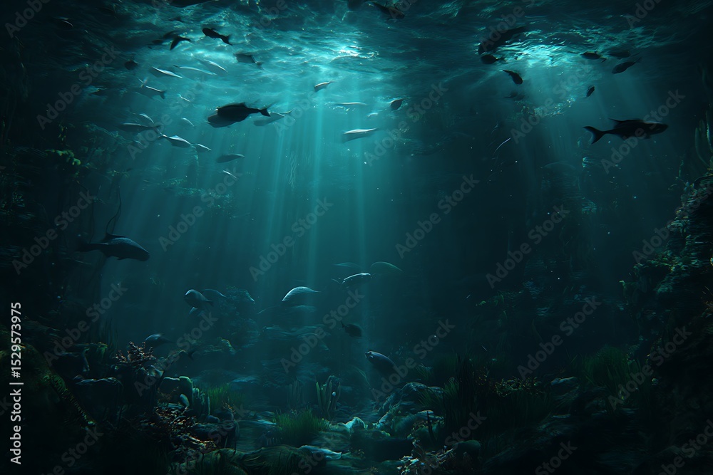 Fototapeta premium Underwater world filled with life and light