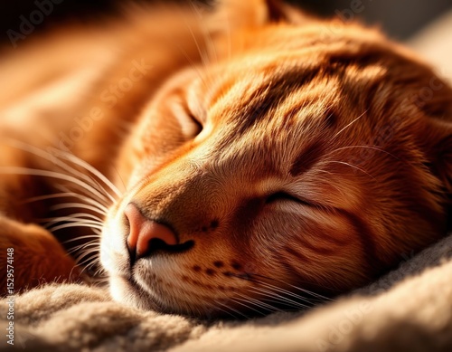 Close-up of an animal’s nose tip and shut eyes, softly illuminated in warm light.