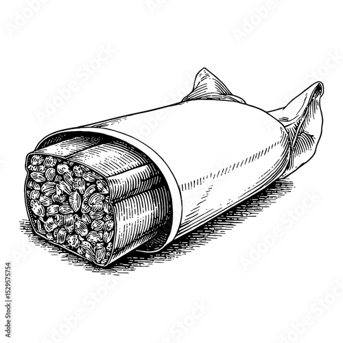 Granola Bar in Opened Plastic Package Food Snack Healthy Black and White Outline Line Art Drawing