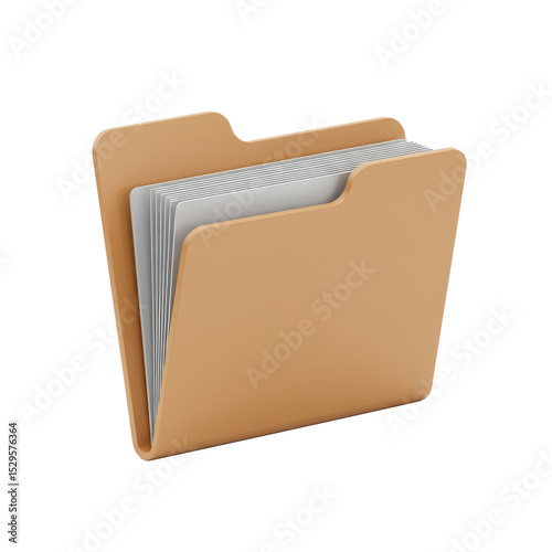 3D illustration of a file folder containing documents, symbolizing organization, office work, or digital file storage.

