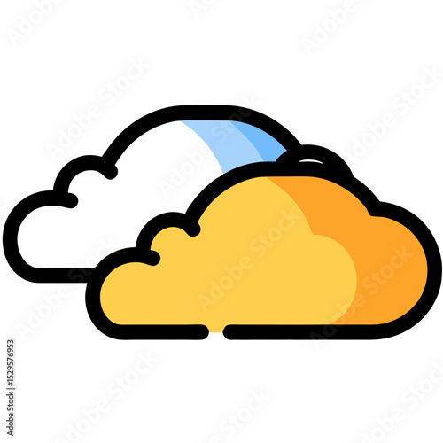Colorful Cartoon Cloudscape White and Orange Clouds with Blue Accent