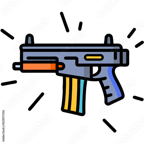 Colorful Cartoon Submachine Gun with Energy Burst Effects
