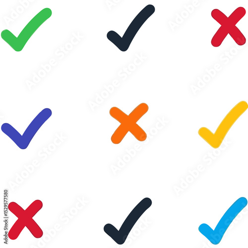 Colorful Check Marks and Crosses Representing Choices and Decisions