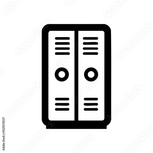 Minimalist locker icon with ventilation slits and gym towel. Clean black icon representing personal locker space and hygiene.



