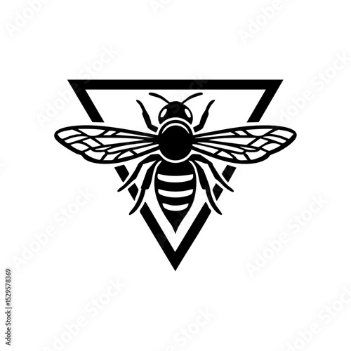 Detailed vector of a hornet or bee within a warning triangle emblem. Black linework bee symbol, ideal for eco or caution-themed visuals.



