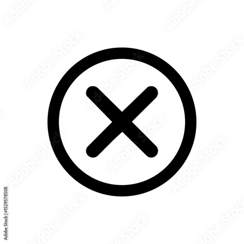 Bold black vector logo of a circle with an X mark for cancel or error representation.

