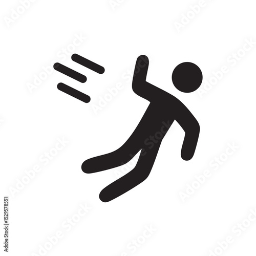 Minimalist vector icon of a person slipping with motion lines. Caution falling person symbol for safety and warning graphics.



