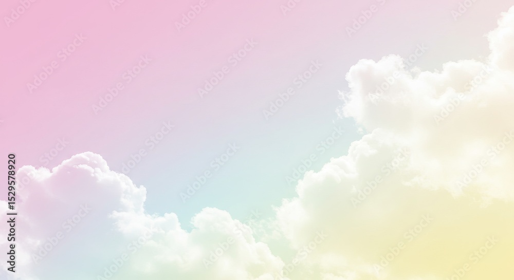 Fototapeta premium Pastel Sky and Cloudscape - Soft pastel colored sky with fluffy white clouds, perfect for dreamy backgrounds or designs