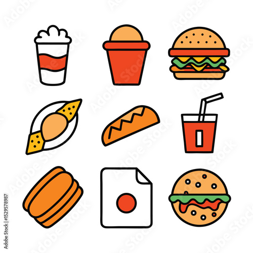 fast food set of vector doodle icon on transparent background
