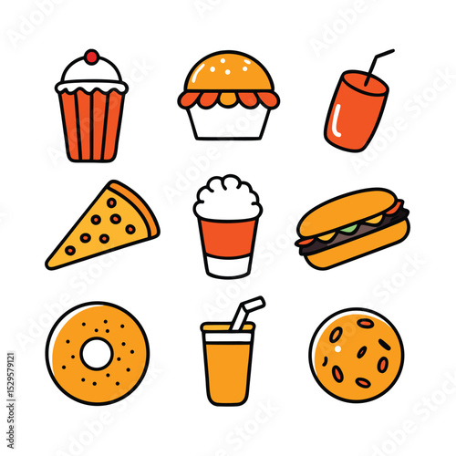 fast food set of vector doodle icon on transparent background