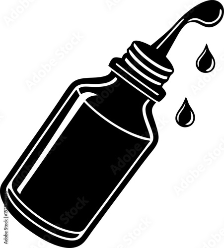 Black and white illustration of a container with liquid spilling out depicting art creativity and industrial processes for diverse applications.
