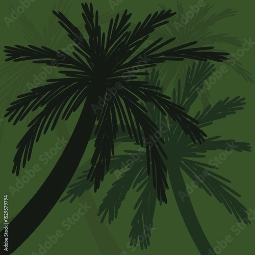 tropical coconut trees or palm trees. tote bag or bag design. card design. hand drawn coconut silhouette. tropical foliage tropical summer escape