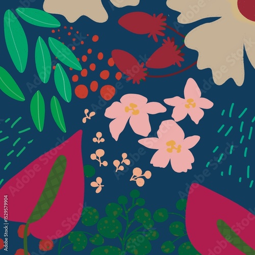 hand drawn of flower for decoration, tote bag, book cover, card and fabric