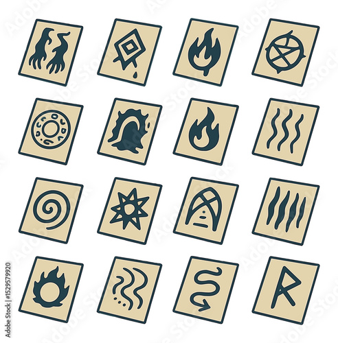 Dark magic pages isometric set. shadow binding glyph, cursed mark script, blood ink seal, soul trap diagram, forbidden rune circle, nightmare portal sketch