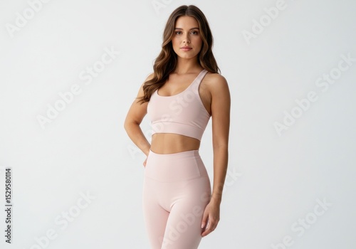 Wallpaper Mural Confident Woman in Pale Pink Yoga Outfit Against White Background Torontodigital.ca