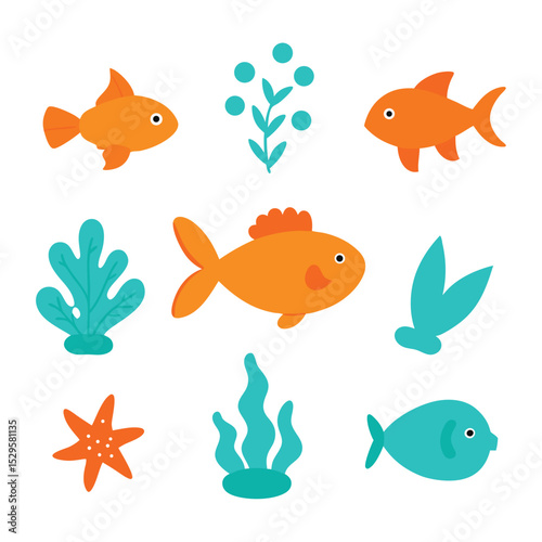 fish set of vector doodle icon on transparent background