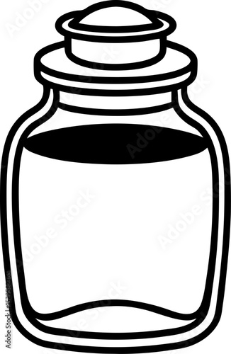 Simple illustration of an old-fashioned vial or medicine bottle with a stopper vector illustration for branding health apothecary or cosmetic designs with black lines.