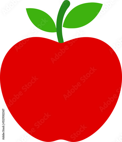 Simple red apple with green leaves and stem design for healthy eating and nutritional concepts in a vector illustration